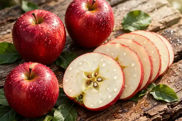 Whole and sliced apples