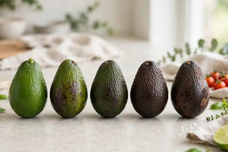 Avocados at different ripeness stages