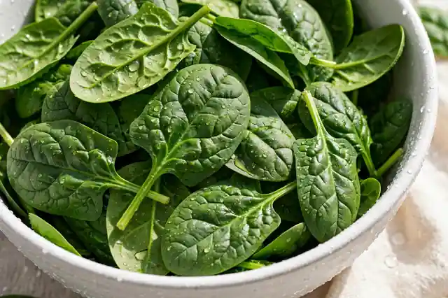 Fresh spinach leaves in a bowl
